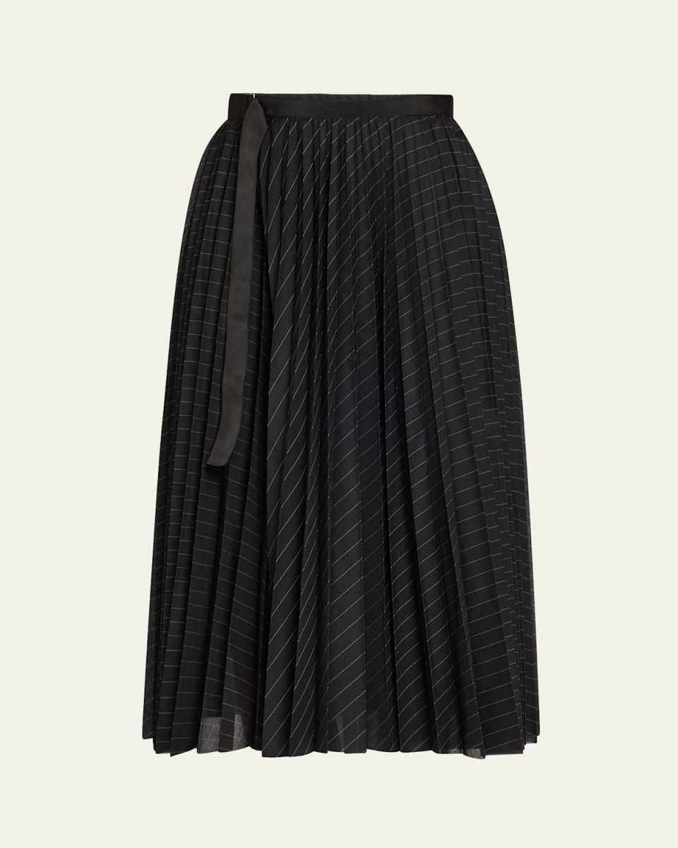 Pinstripe Pleated Midi Skirt
